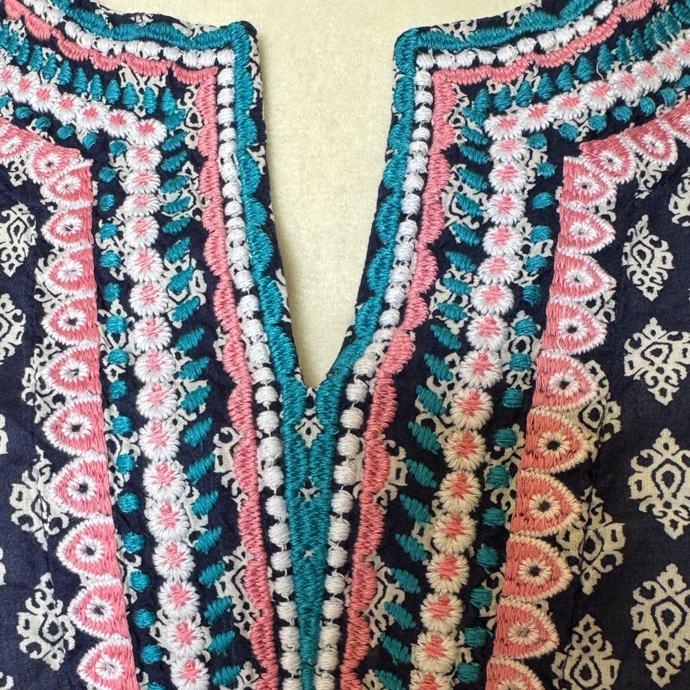 Talbots Blue and Pink Embroidered Tunic 3/4 Sleeve - Picture 10 of 10